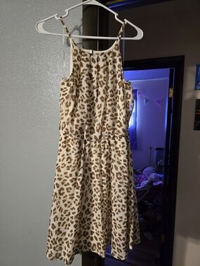 Blue Rain Leopard Print Midi Dress in Cream and Brown
